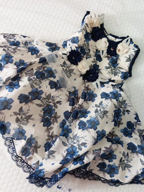 Elegant Floral Print Frock with 3D Flower Appliqué – For Baby Girl