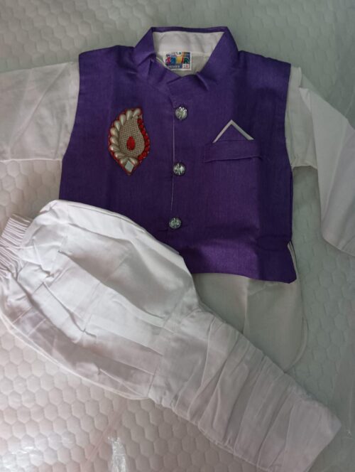 Traditional Kurta Pyjama Set for Baby Boy – Violet & White