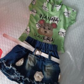 Trendy Denim Skirt & Printed Tee Set for Baby Girl – Brand New