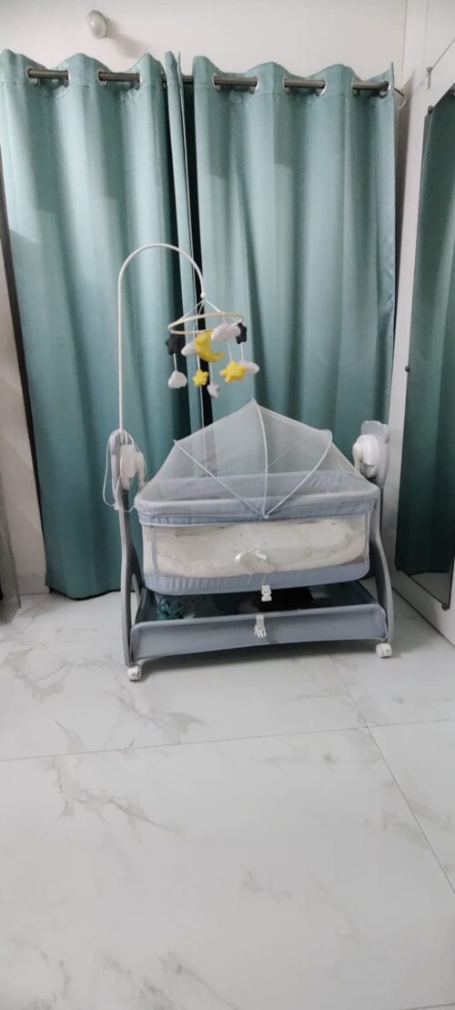 Mee Mee Sweet Love Automatic Baby Cradle with Bed Set | Gently Used for 4 Months | Grey | Remote Controlled