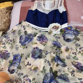 Elegant Navy Blue & Floral Party Frock