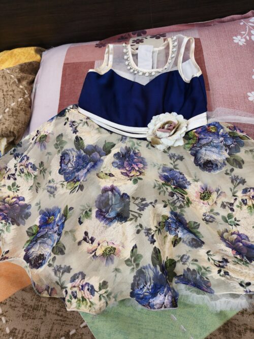 Elegant Navy Blue & Floral Party Frock
